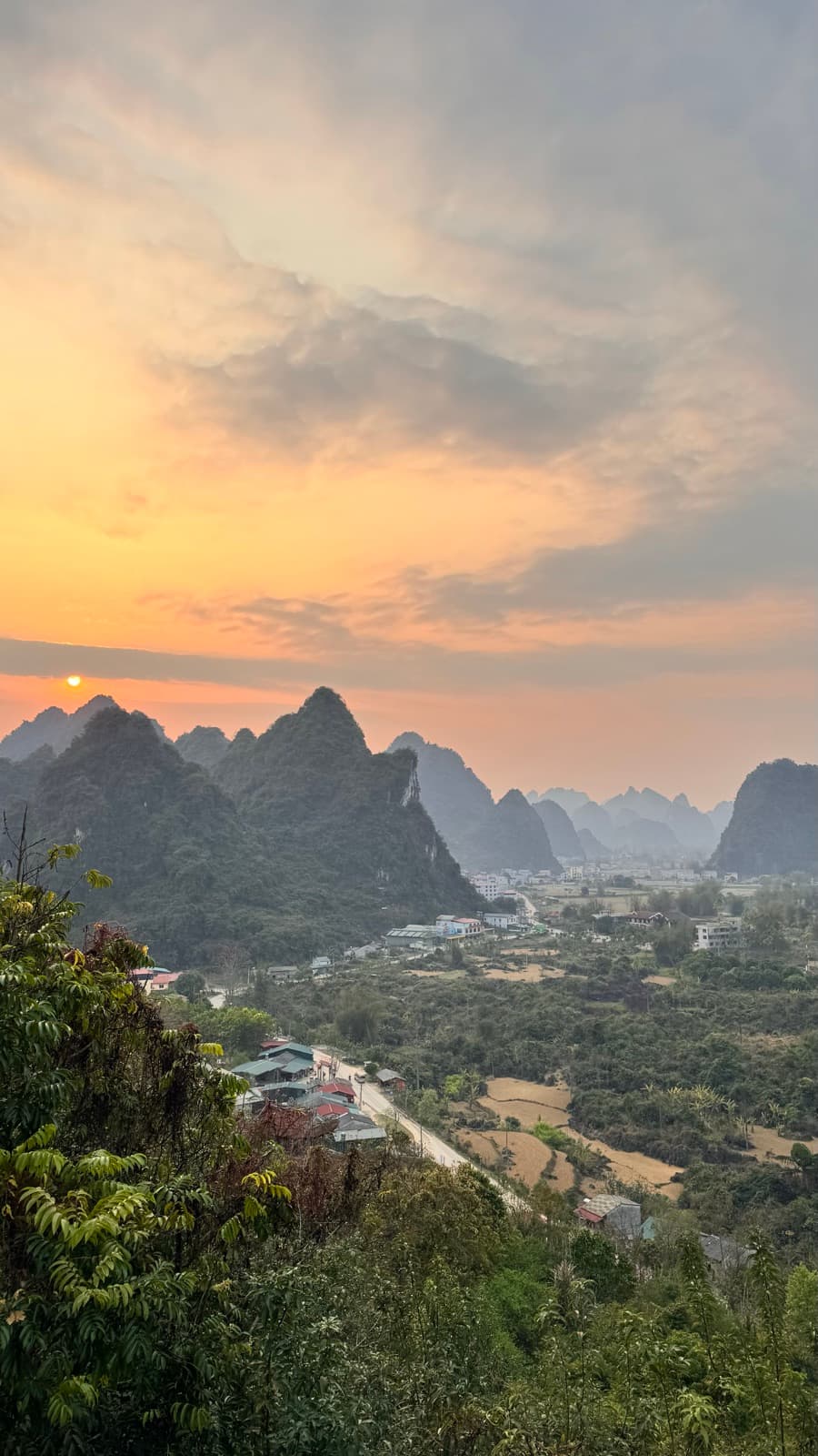Golden hour over the karst valleys of Cao Bằng