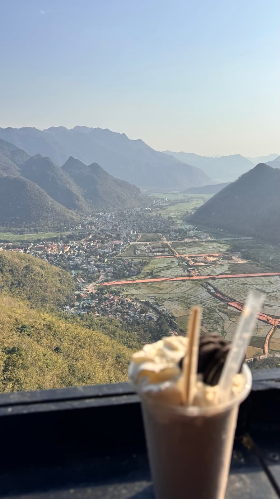 Panorama over the Mai Châu valley and its patchwork rice fields